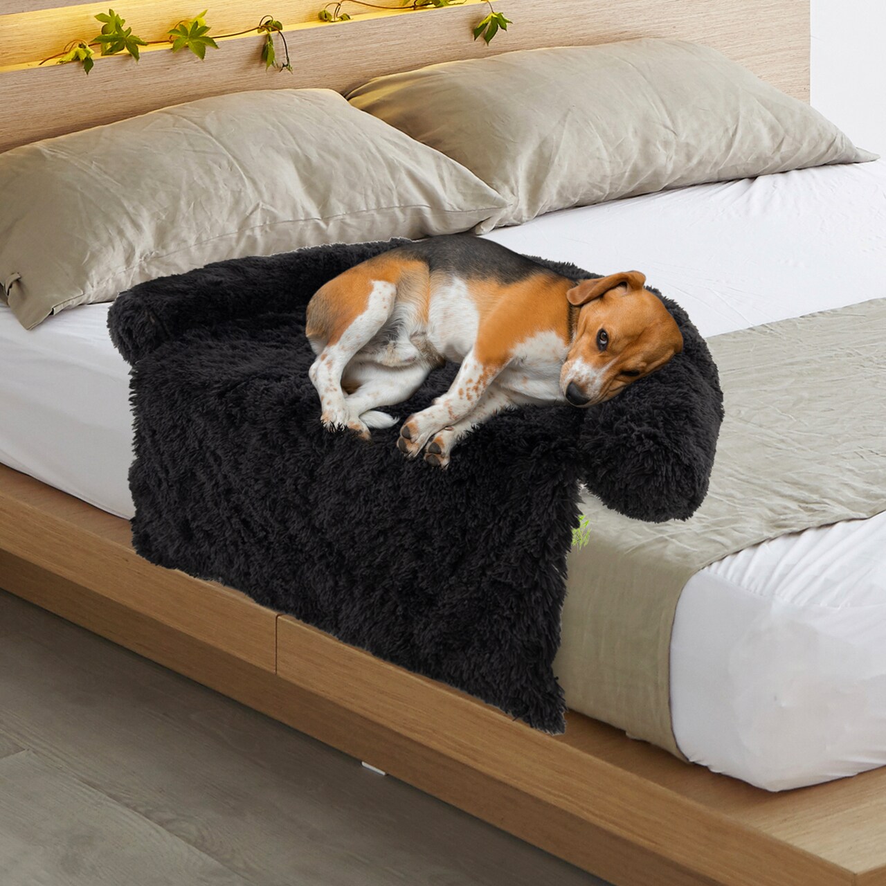 Plush Calming Dog Couch Bed with Removable and Washable Zipper Cover